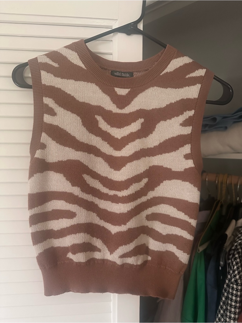 wild fable Brown & Cream Zebra Print Knit Sweater Vest